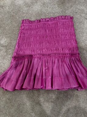 Highland Park Smocked pink top with Ruffle Hem in Fuchsia, size S